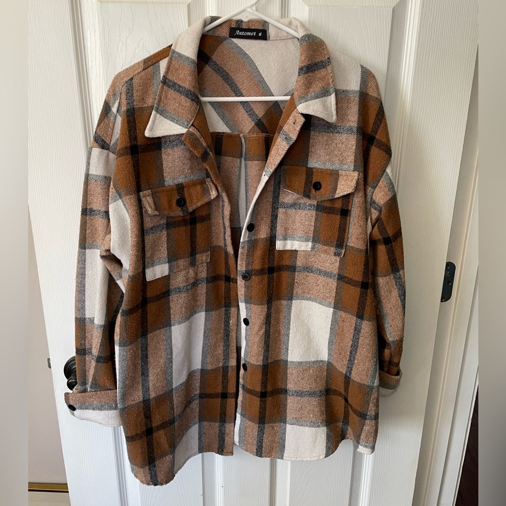 Shacket Plaid Jacket - Tan and Cream